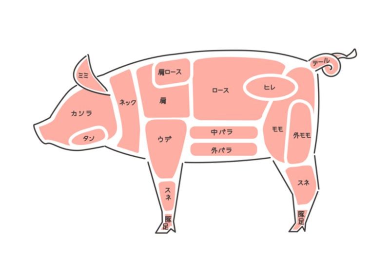 豚の部位を記したイラスト