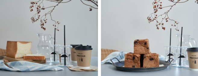 フレシャスの水を使った食パン「FUJI（ふじ）」。写真左がプレーン味（1500円、税込み）、右が「コーヒー味」（1000円、税込み）