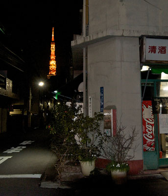 ライトアップした東京タワーが帰り道を照らす