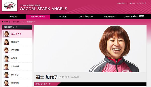 女子マラソン日本代表の福士加代子（所属チーム・ワコールのHPより））