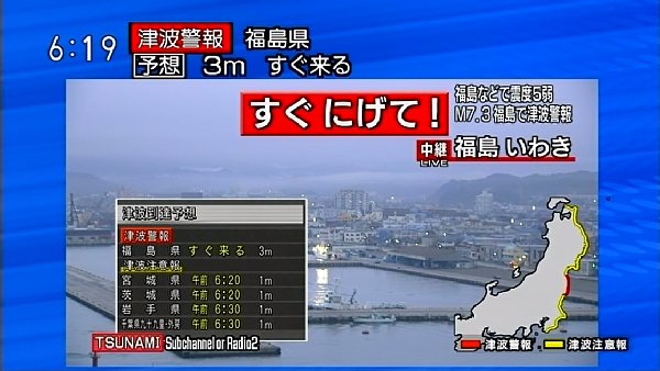 NHKは「すぐにげて！」のテロップ