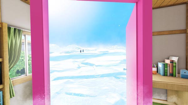どこでもドアを開けると、そこには映画の舞台と同じ南極の風景が広がる