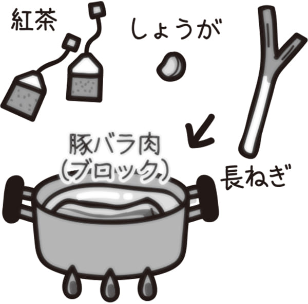 角煮は紅茶で煮込むとやわらかくホロホロに(イラスト/さややん。)