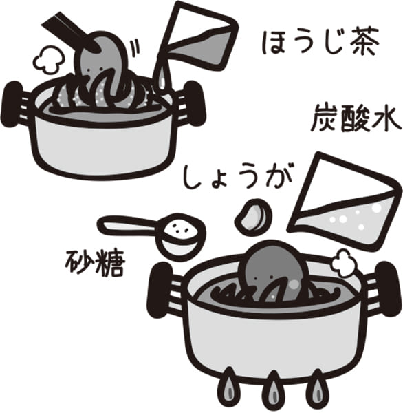 生だこはほうじ茶&炭酸水でやわらか(イラスト/さややん。)