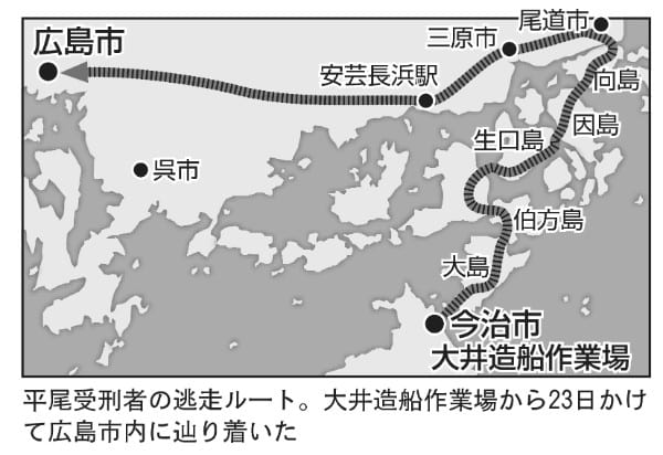 平尾受刑者の逃走ルート