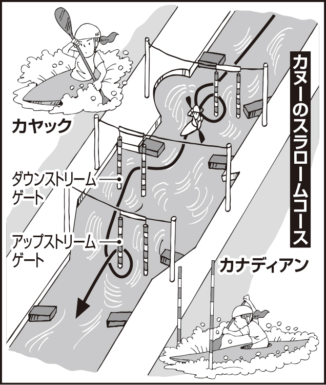 カヌーのスラロームコース（イラスト／田中斉）