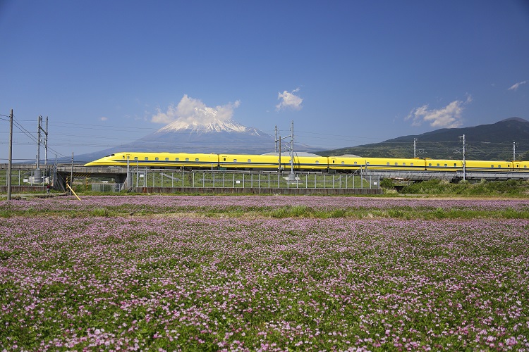 東海道新幹線ドクターイエローと富士山（時事通信フォト）