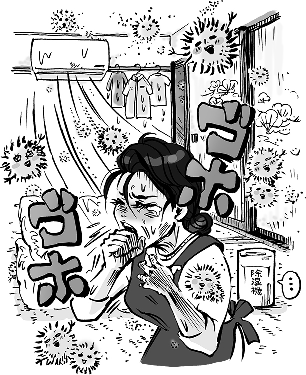 この時期の咳や体調不良、原因はカビかも！？（イラスト／大窪史乃）