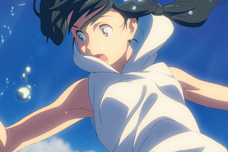 落下時に空気抵抗を受けておまんじゅうの形のようになった雨粒（C）2019「天気の子」製作委員会