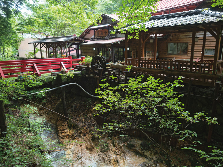 山小屋風の本館は創建時の建築。渓流の水音だけが響く。紅葉は10月下旬～11月上旬。