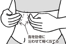 指を肋骨に沿って当てる