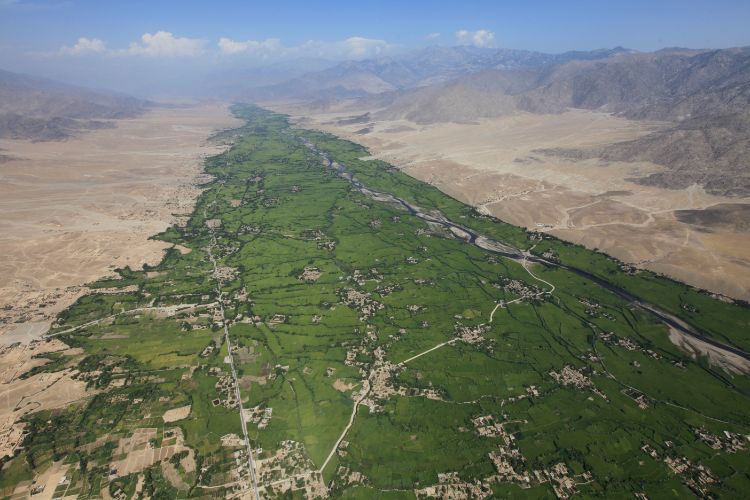 砂漠の真ん中が緑の大地に変わった（2009年、アフガン東部ナンガルハル州で横田徹撮影）