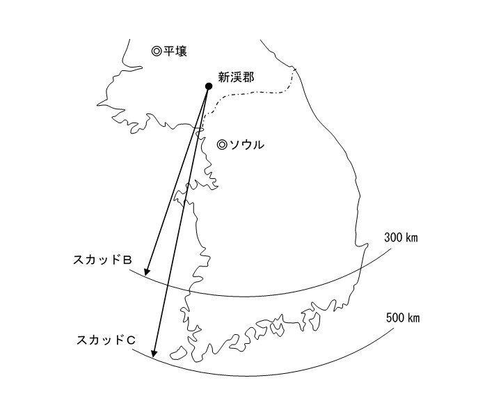 北朝鮮の短距離弾道ミサイル「スカッド」の射程範囲