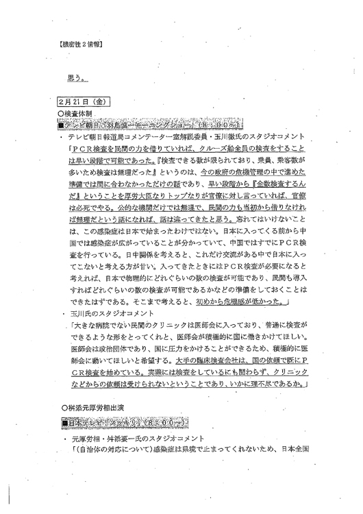 『羽鳥慎一モーニングショー』の内容などを記録した文書