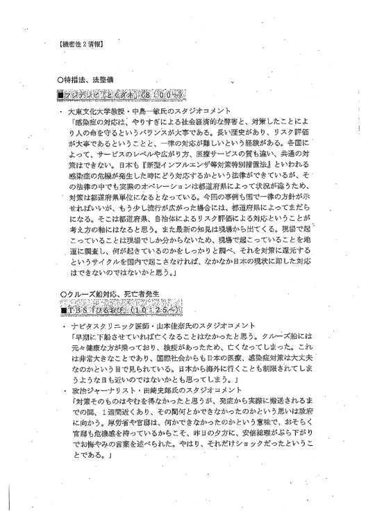 『とくダネ』の内容などを記録した文書