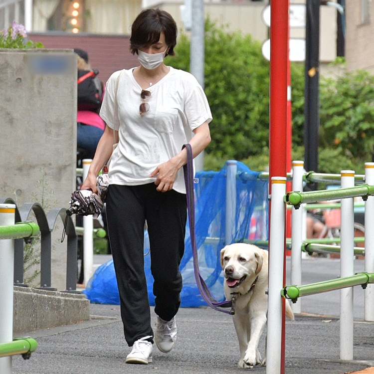 愛犬と並んで歩く滝クリ