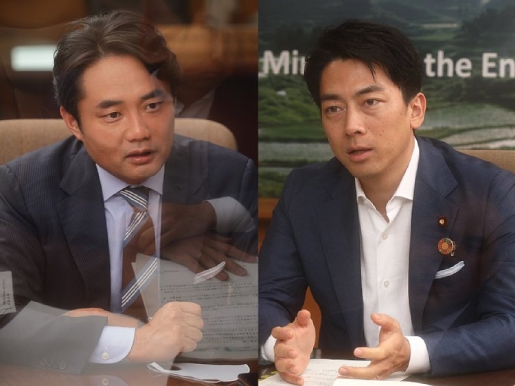 小泉進次郎環境大臣と杉村太蔵氏。取材は環境省の大臣室で行われた