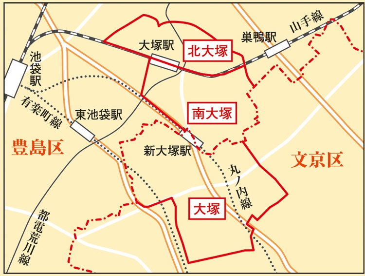 「南大塚」が「大塚」より北に