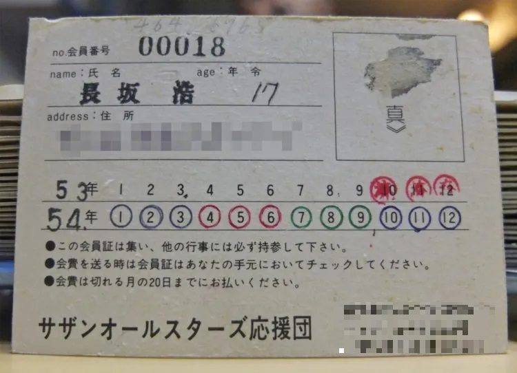 長坂さんは1978年10月に入会。入会費は600円だった。ファンの集いなどにはカードを必ず持参した