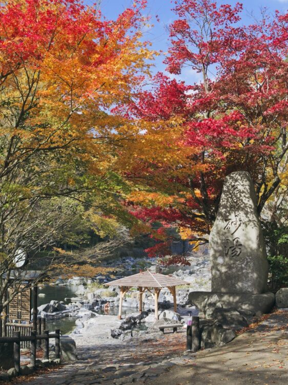 砂湯の周辺が紅葉（写真／AFLO）