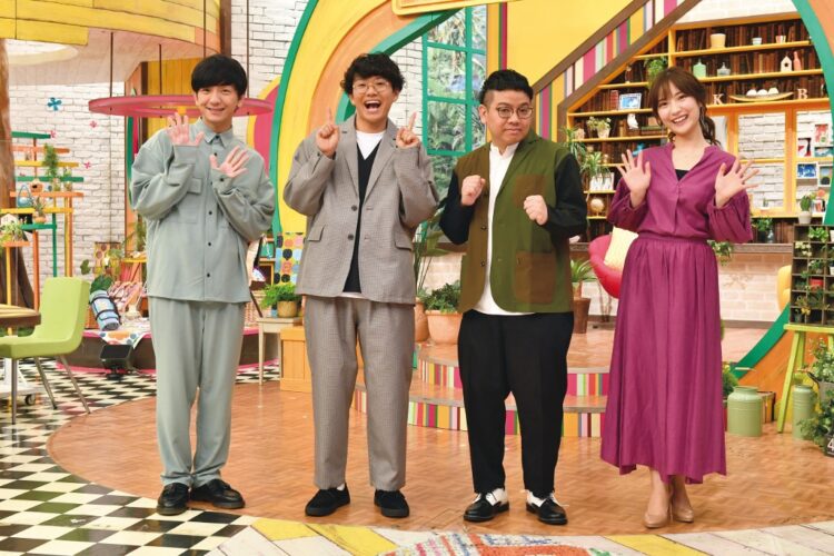 新番組『真夜中のブランチ』で進行役を務める。左からMCの向井慧（パンサー）、ミキの亜生・昴生