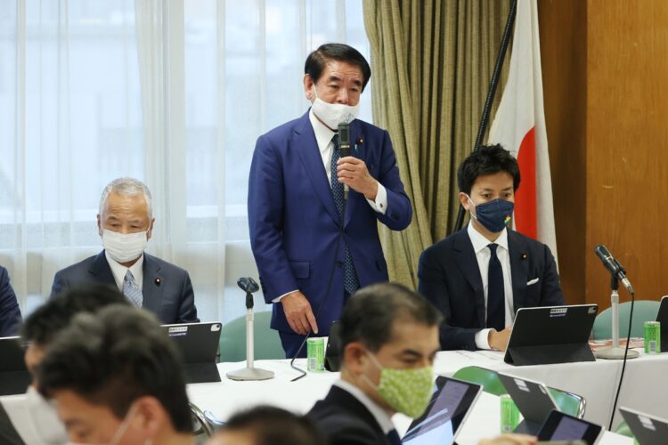 デジタル庁創設で提言する下村政調会長(時事通信フォト)