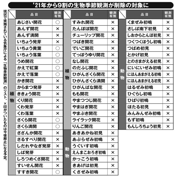 気象庁は「生物季節観測」の観測対象から「動物」を全廃すると発表