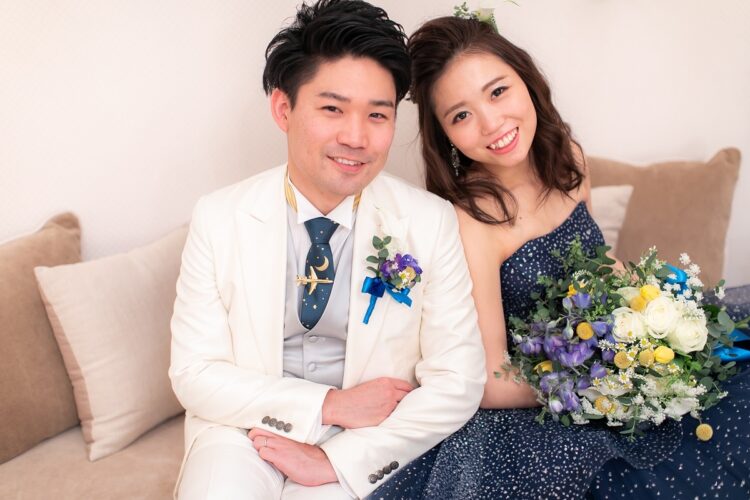 結婚当時の遠藤和さんと将一さん（2019年12月）