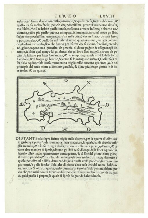 『世界島嶼誌』（1528年）に載っている日本図で、日本が単独で描かれたものとしては西洋初。ヨーロッパ人が初来日した1543年より前につくられており、マルコ・ポーロの『東方見聞録』にもとづき想像で描いたとされる。ジパングは「Ciampagu」と記されている。イタリアのヴェネツィアで刊行された