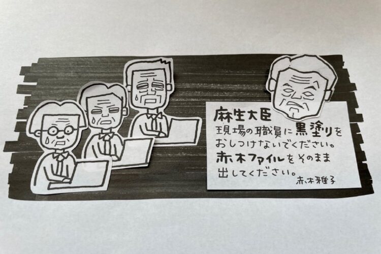 赤木雅子さんが麻生太郎財務相に向けて描いたイラスト