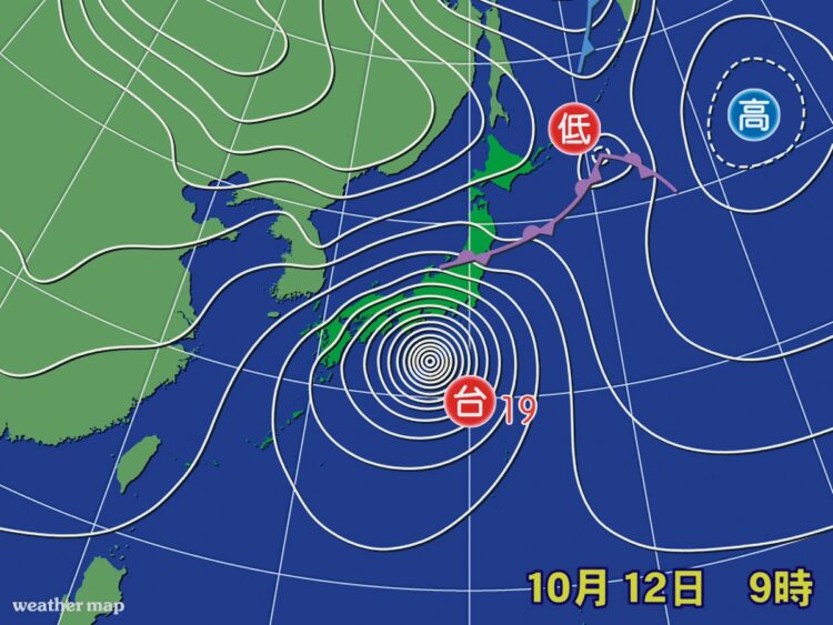 台風の等圧線の間隔が狭ければ狭いほど風が強くなる！