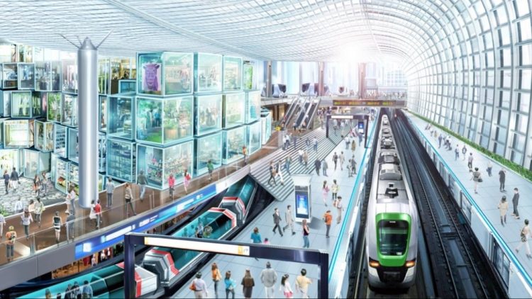 近未来的なイメージが漂う夢洲駅の駅構内イメージ図