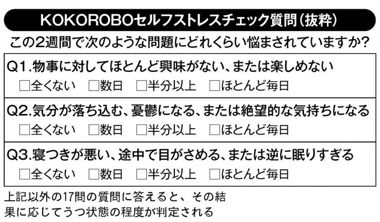 KOKOROBOセルフストレスチェック質問（抜粋）