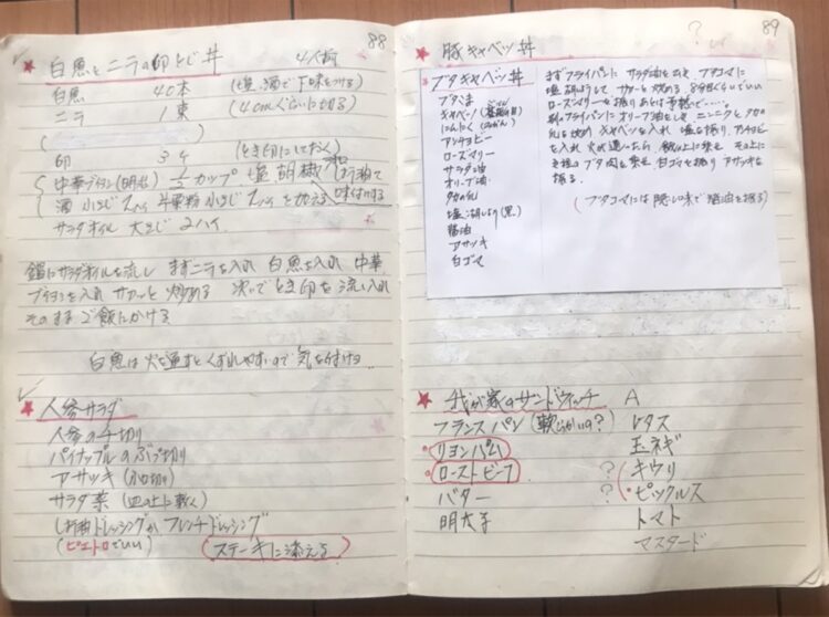 細かく書き込まれたレシピノート