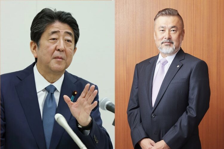 親しいゴルフ仲間だった安倍晋三氏と籔本雅巳容疑者（右。錦秀会の公式サイトより）