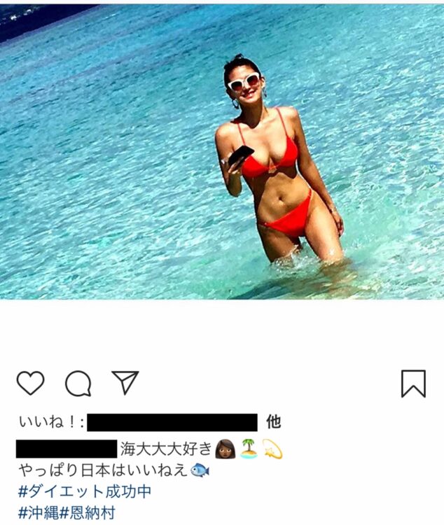 ビーチでの水着ショット（当時の松野未佳氏のインスタグラムより）