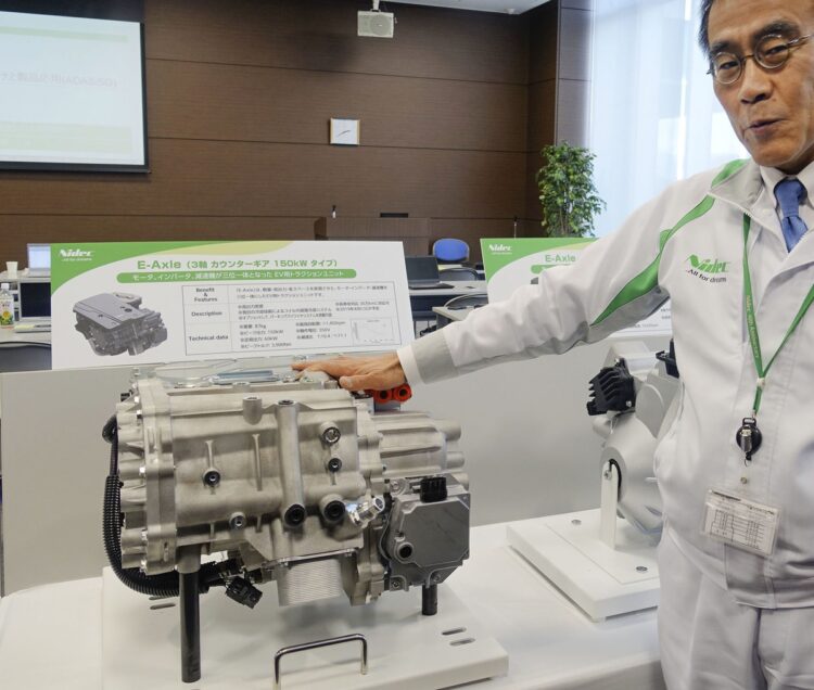 日本電産が量産するEV向け電動モーター（写真は2019年4月より量産中のモデル／共同通信社）