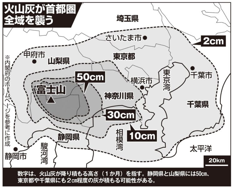 火山灰が首都圏全域を覆う