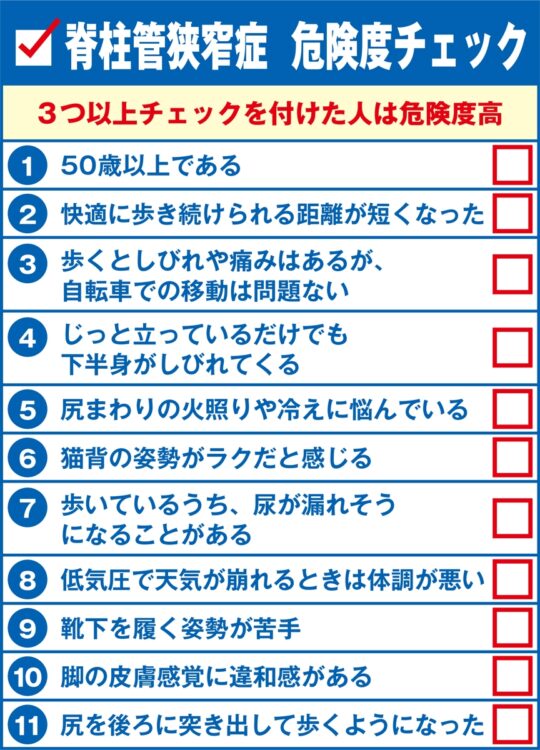 脊柱管狭窄症　危険度チェックリスト