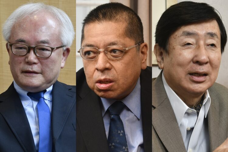 日本の外交課題を（左から）谷口智彦氏、佐藤優氏、手嶋龍一氏が議論