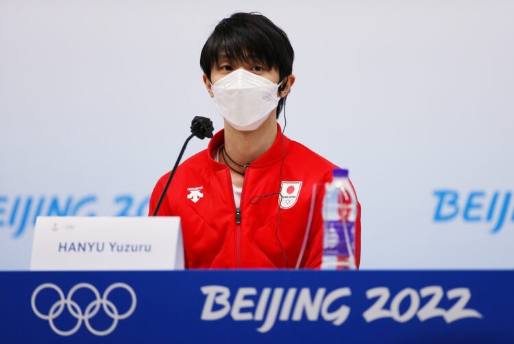 2月14日、現地で緊急会見を行った羽生結弦選手（写真／Getty Images）