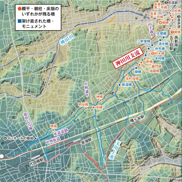 神田川支流（玉川上水幡ヶ谷分水）※地図制作／本田創（電子国土web〈地理院地図〉を加工）