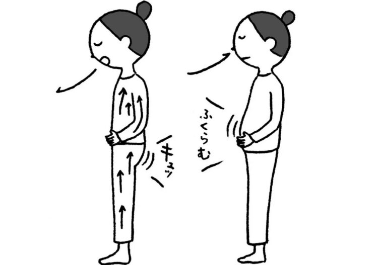 【呼吸を整る】1～2秒かけて鼻から息を吸い、20～30秒かけてくちからゆっくり吐く。体の中の汚れた空気を吐き出すイメージで。1セット4回行う