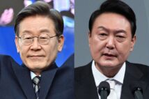 尹錫悦・大統領(右)の対日協調路線は、李在明氏の影響で…(写真=AA/時事、AFP=時事)