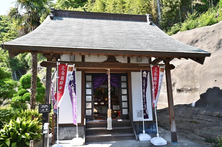 眞珠院にある「八重姫御堂」。傍らの祠には小さな梯子が数多く奉納されている（撮影／太田真三）