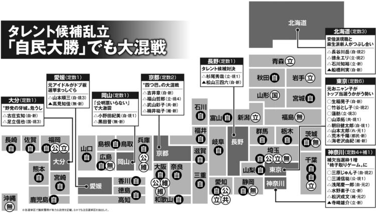 各選挙区で議席獲得が有力な政党