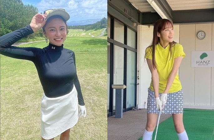 ゴルフをする女性芸能人が増えている（左は小島、右は鷲見アナ。ともに本人のインスタより）