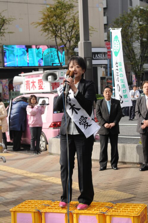 2012年の衆院選。東京・赤羽で支持を訴えかける青木愛候補（撮影：小川裕夫）