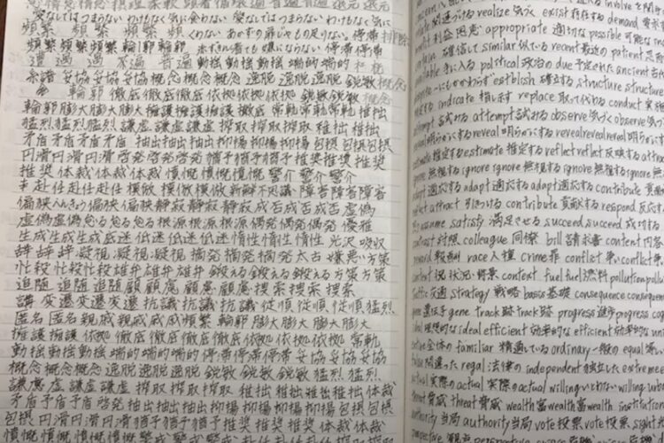 ノートには大量の書き込みが。なかには「愛なしではつまらない」という意味深なフレーズも（ゆうこりんチャンネルより）