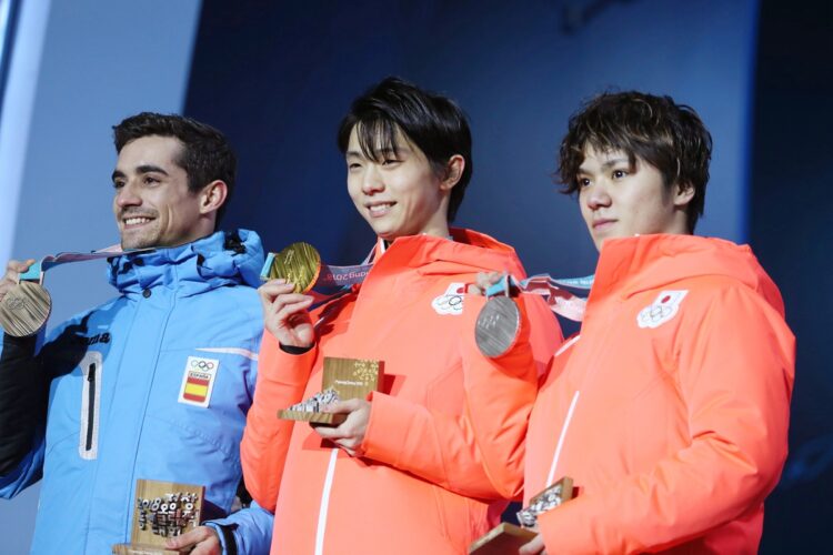 2018年の平昌五輪では、男子フィギュアで66年ぶりの快挙となる2連覇を果たした（2018年2月。時事通信フォト）